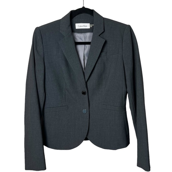 Calvin Klein Blazer Jacket Size 4 Fitted Career Office Wear In Charcoal Grey - Picture 1 of 7